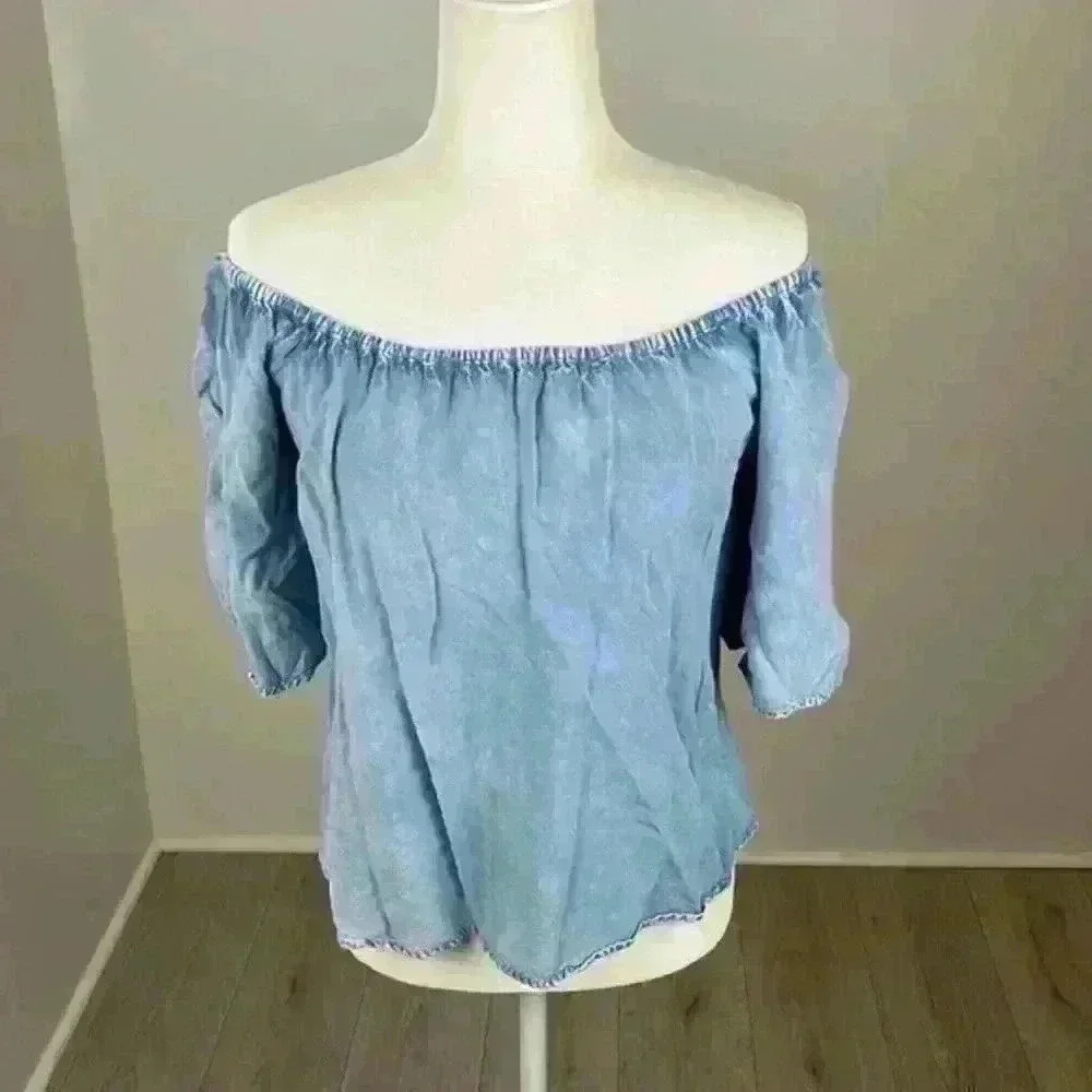 Tramp Light Blue Off The Shoulder Top Size Small